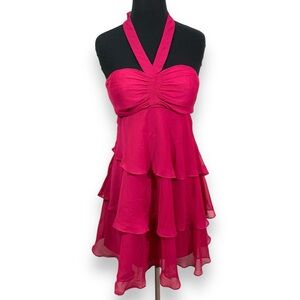 Fuchsia Pink Flowy Tiered Halter Dusk Collection By Sheila Yen Dress